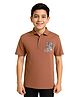 CAVIO Cotton Blend Woven Half Sleeves Repeating Text Printed Polo Tee - Rust
