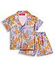 Tilism Knit Half Sleeves Floral Printed Coordinating Shirt & Shorts Night Suit Set - Multi Colour