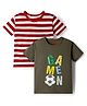 Dapper Dudes Pack Of 2 Half Sleeves Rugby Striped &  Game On Text Printed Tees - Grey & Red