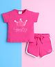 Knitting Doodles Pure Cotton Knit Half Sleeves Crown Printed Tee & Shorts Set - Pink