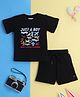 Knitting Doodles Pure Cotton Knit Half Sleeves Aeroplane Printed Tee & Shorts Set - Black