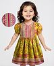 EARTHY TOUCH Woven Half Puffed Sleeves Ethnic Dress with Floral Print - Mustard