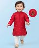 EARTHY TOUCH Woven Full Sleeves Kurta Pajama Set with Floral Embroidery - Red