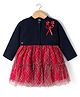 ToffyHouse Cotton Knit Checkered Frocks with Full Sleeves Shrug - Red