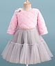 Enfance Full Sleeves Pearls Embellished & Floral Applique Detailed Knee Length Dress - Pink