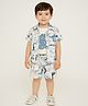 Dapper Dudes Half Sleeves Typography Printed Shirt & Shorts With Tee Set - Blue