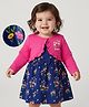Doodle Poodle 100% Cotton Single Jersey Knit Frock With Full Sleeves Shrug - Navy Blue & Pink