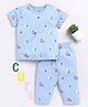 Clt.s Cotton Knit Half Sleeves Alphabets Printed Coordinating Night Suit Set - Blue