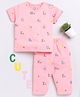 Clt.s Cotton Knit Half Sleeves Alphabets Printed Coordinating Night Suit Set - Pink