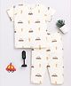 Clt.s Cotton Knit Half Sleeves Cars Printed Coordinating Night Suit Set - Cream