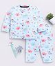 Clt.s Cotton Knit Full Sleeves Flowers & Elephant Printed Coordinating Night Suit Set - Blue