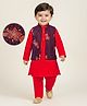 EARTHY TOUCH Woven Full Sleeves Kurta Pajama & Floral Print Jacket Set - Red