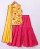 M'andy Jacquard Woven Sleeveless Floral Embroidered Gota Lace Embellished Kurti & Sharara With Dupatta Set - Yellow