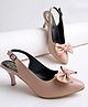 Shoetopia Bow Applique Detailed Buckle Closure Pump Sandals - Peach