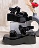 Shoetopia Solid Velcro Closure Platform Sandals - Black