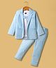Rikidoos Full Sleeves Striped Blazer & Coordinating Pant With Bow Applique Detailed Tee Set - White & Sky Blue