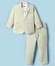 Rikidoos Full Sleeves Striped Blazer & Coordinating Pant With Bow Applique Detailed Tee Set - White & Olive Green