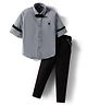 Rikidoos Full Sleeves Textured Shirt & Pant With Suspender & Bow Set - Grey & Black