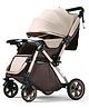 Premium Multi-Function Baby Stroller with Reversible Handle - Beige|  Shock-Absorbing Wheels| Large Adjustable Canopy| Reclining Seat| Linked Brakes| Compact Fold| Front Swivel Wheels| Cushion Seat