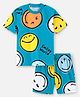 Nap Chief Pure Cotton Knit Smiley World Featuring Half Sleeves Smiley Printed Relaxed Fit Tee & Coordinating Shorts Set - Light Blue