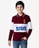 Arias Cotton Knit Full Sleeves Colorblock Polo T-Shirt with Strive Text Print - Maroon & White