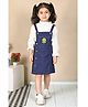 Superminis Cotton Knit Sleeveless Floral Embroidered Pinafore Dress - Navy Blue