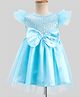 Kookie Kids Woven Frill Sleeves Party Dress with Sequins & Bow Applique - Light Blue