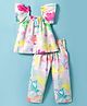 Twetoons Woven Half Flutter Sleeves Top & Lounge Pant Set with Floral Print - Offwhite