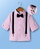 Mark & Mia Woven Full Sleeves Pleated Striped Party Shirt With Bow & Suspender - Pink