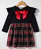 CrayonFlakes Cotton Knit Full Sleeves Bow Applique Detailed & Checked Dress - Black