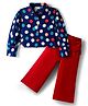 CrayonFlakes Rayon Knit Full Sleeves Polka Dots Printed Top & Culotte Pant Set - Navy Blue