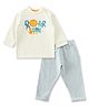JusCubs Cotton Knit Full Sleeves Roarsome Text Printed & Striped Tee With Track Pant Set - Off White