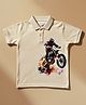 PURPLE UNITED KIDS Cotton Woven Half Sleeves Biker Printed Polo Tee - Light Yellow