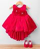 Bluebell Tissue Woven Sleeveless Party Frock With Floral Applique & Booties - Red