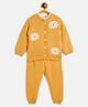 JWAAQ Cotton Knit Full Sleeves Floral Designed & Fur Detailed Sweater With Pant Set - Yellow