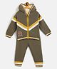 JWAAQ Cotton Knit Full Sleeves Lion Patch & Fur Detailed Coordinating Hooded Jacket With Joggers Set - Olive