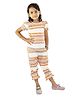 Kids Cave Cotton Elastane Knit Half Puffed Sleeves Geometric Printed Coordinating Top & Capris Set  - Multi Colour
