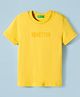 UCB 100% Cotton Knit Half Sleeves Solid T-Shirt with Brand Name Print - Yellow