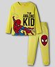 Pine Kids Marvel Single Jersey Knit Full Sleeves Night Suit With Text Print - Green