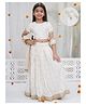 Little Bansi Cotton Viscose Linen Woven Half Sleeves Floral Embroidered Tassels Detailed Coordinating Lehenga Choli With Dupatta Set - White