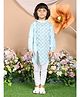 LIL PITAARA Pure Cotton Woven Full Sleeves Striped & Floral Printed Kurta Pyjama Set - Blue