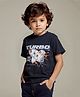 tiny toonzzz Cotton Knit Half Sleeves Turbo Text Printed Tee - Black