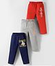 OHMS Single Jersey Knit Full Length Lounge Pants With Text Print Pack of 3 - Navy Blue Grey & Red