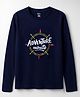 OHMS Single Jersey Knit Full Sleeves T-Shirt With Adventure Awaits Text Print - Navy Blue
