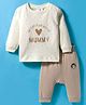 First Smile Interlock Knit Full Sleeves T-Shirt & Diaper Pant Set with Text Print - Cream & Ivory