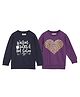 The Mom Store Cotton Blend Knit Pack Of 2 Full Sleeves Heart & Typography Printed Light Winter Sweatshirts - Navy Blue & Purple