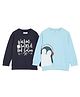 The Mom Store Cotton Blend Knit Pack Of 2 Full Sleeves Typography & Bird Printed Light Winter Sweatshirts - Navy & Light Blue