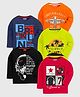 KUCHIPOO Cotton Blend Knit Pack Of 5 Full Sleeves Plane & Beach Themed Printed Tees - Red Green Blue Orange & Black