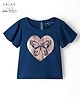 Arias Cotton Knit Half Flutter Sleeves T-Shirt with Butterfly Print - Navy Blue