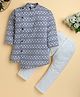 Polka Tots Cotton Woven Full Sleeves Floral Motifs Printed Kurta Pyjama Set - Grey